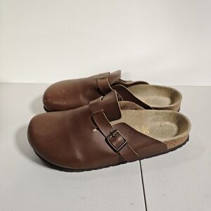 Birkenstock Boston Super Sandals Shoes Mens Size 9 Brown Leather Slip On Clogs